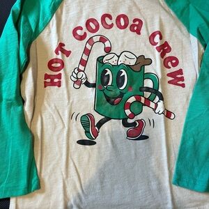 Jumping Beans Green and Cream Hot Cocoa Crew Long Sleeve Tee